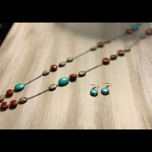 Turquoise and other stone necklace & earring set
